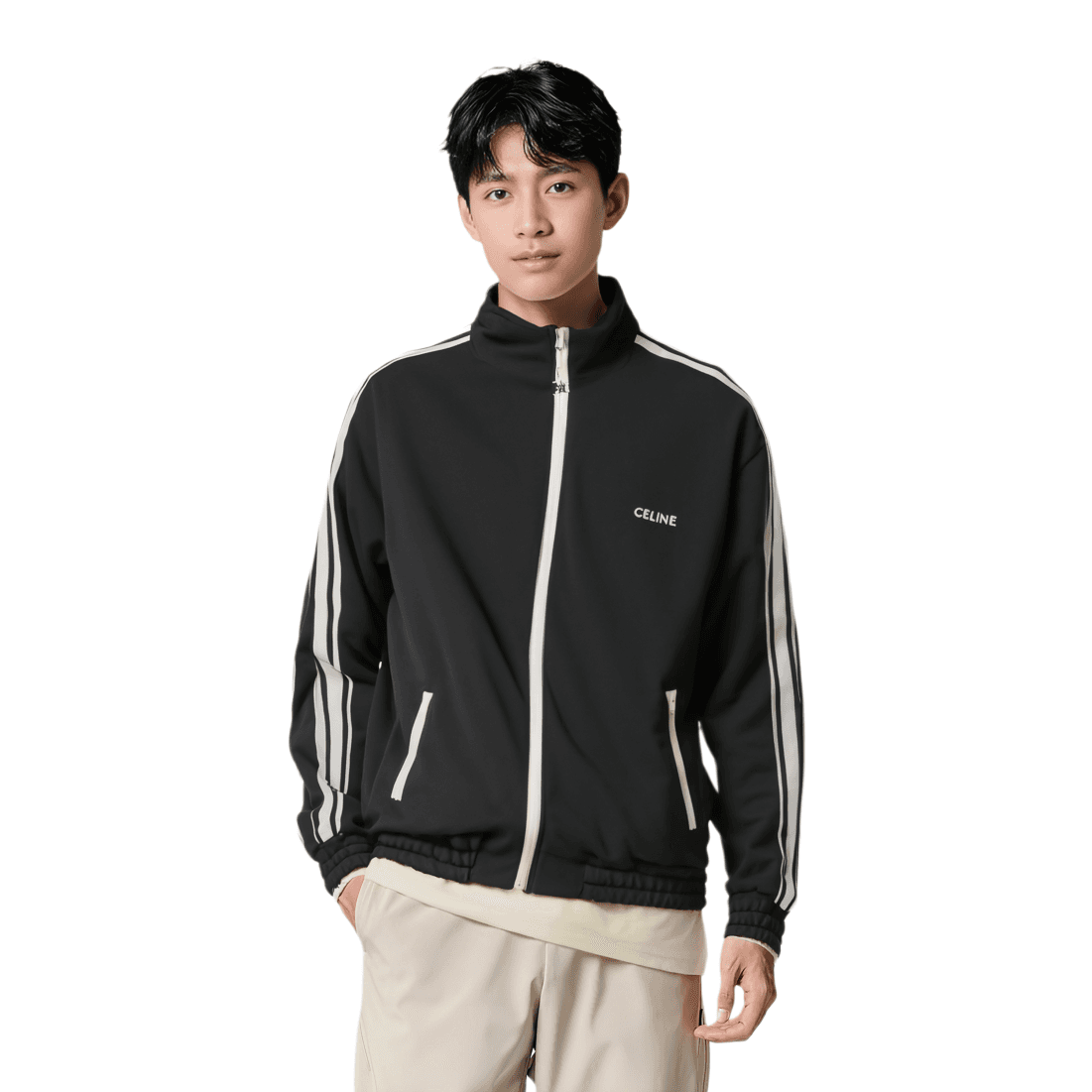 Кофта CELINE Logo Embroidered Zip Sweatshirt Black - изображение 4