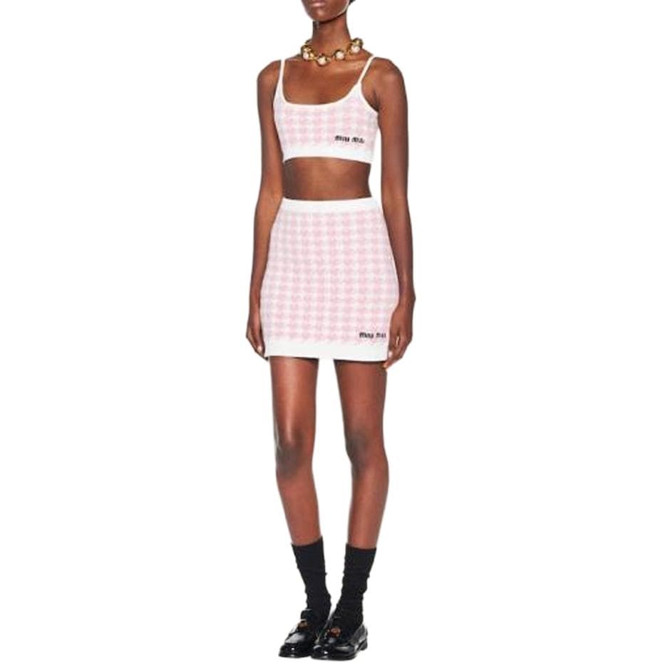 Юбка Miu Miu FW22 Houndstooth Skirt Pink - изображение 5