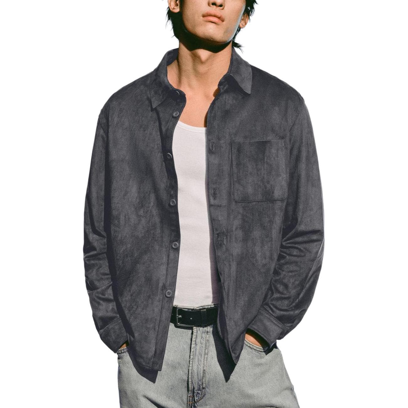 Куртка ZARA Lightweight Suede Jacket Gray - изображение 6