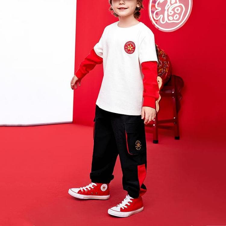 Футболка Converse x All Star CNY Удобный безопасный для кожи мягкий дышащий имитация двухслойности длинный рукав классический белый детский - изображение 7