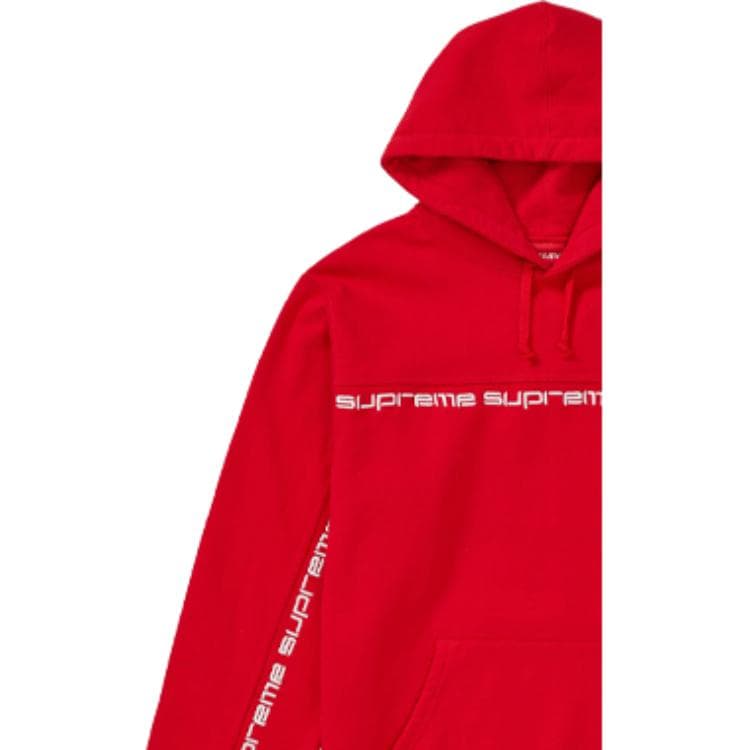 Кофта Supreme FW18 Text Stripe Hooded Sweatshirt Red - изображение 6