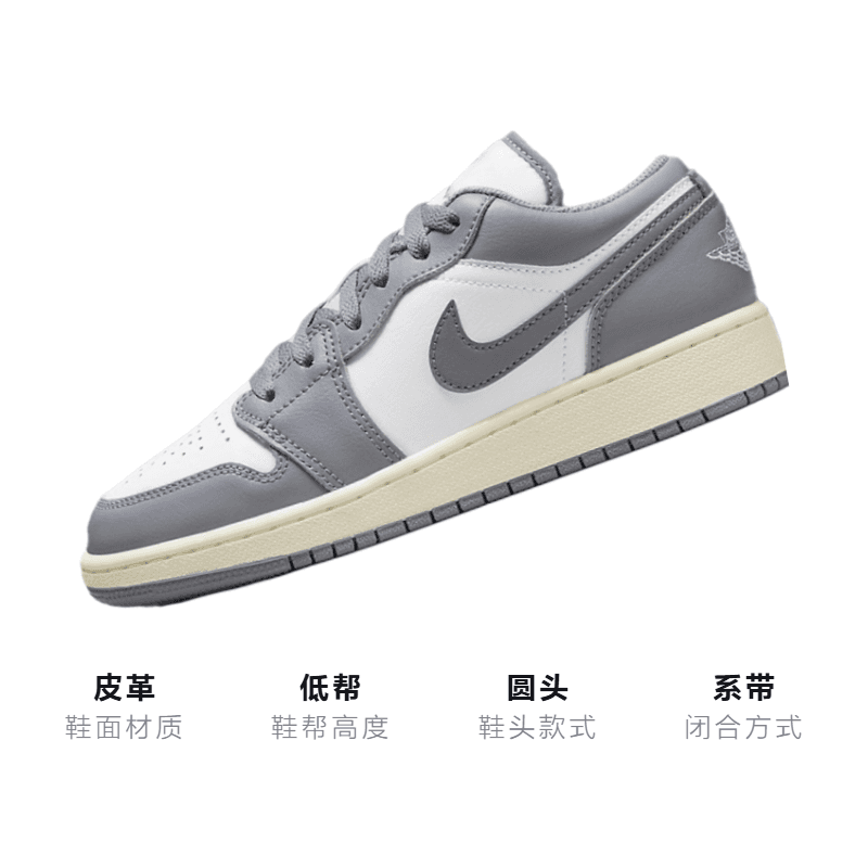 Кроссовки для баскетбола Jordan Air Jordan 1 Low "Vintage Grey" GS - изображение 3