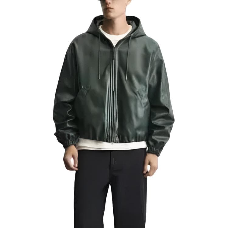 Кожаная куртки ZARA Зеленый Мужской Кожаные куртки - изображение 4