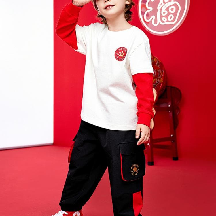 Футболка Converse x All Star CNY Удобный безопасный для кожи мягкий дышащий имитация двухслойности длинный рукав классический белый детский - изображение 6