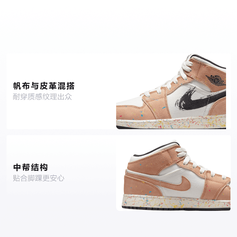 Кроссовки для баскетбола Jordan Air Jordan 1 Mid SE "Splatter" GS - изображение 2
