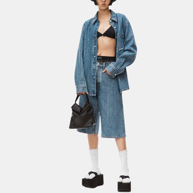 Джинсовые шорты Alexander Wang SS22 Crystal Stripe Denim Shorts - изображение 3