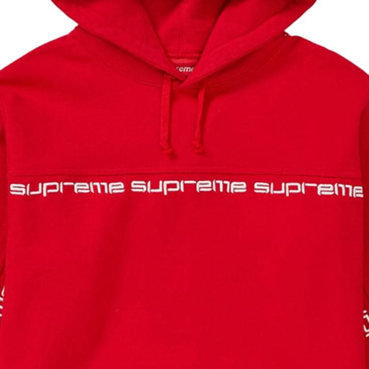 Кофта Supreme FW18 Text Stripe Hooded Sweatshirt Red - изображение 3