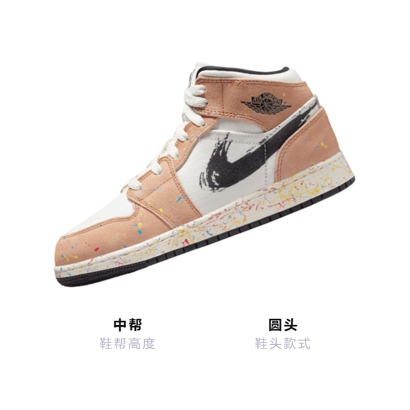 Кроссовки для баскетбола Jordan Air Jordan 1 Mid SE "Splatter" GS - изображение 3