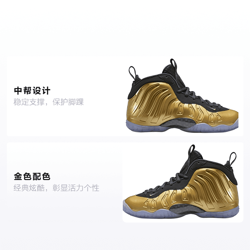Кроссовки для баскетбола Nike Foamposite One Metallic Gold GS - изображение 2