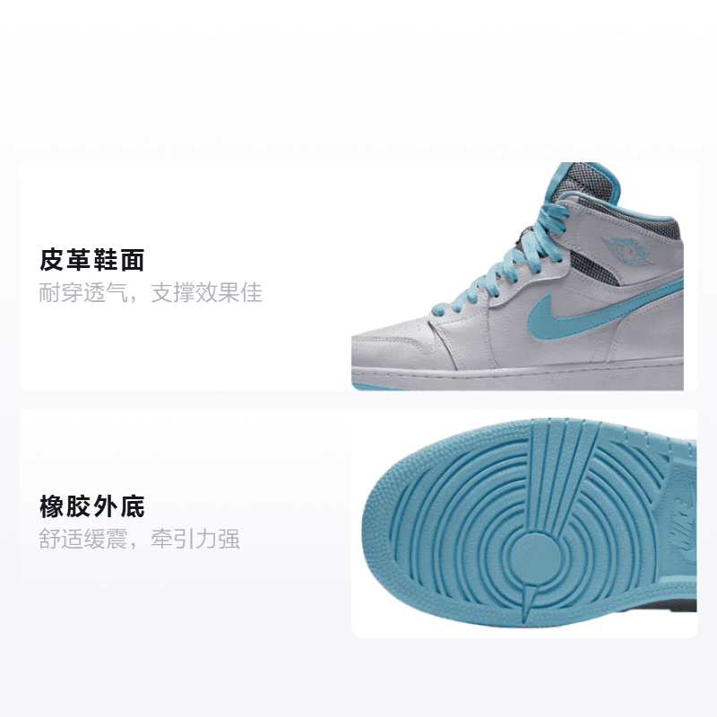 Кроссовки для баскетбола Jordan Air Jordan 1 Retro High White Still Blue GS - изображение 2