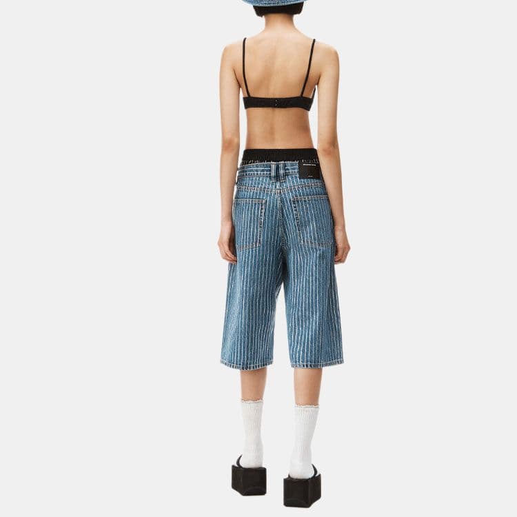 Джинсовые шорты Alexander Wang SS22 Crystal Stripe Denim Shorts - изображение 2