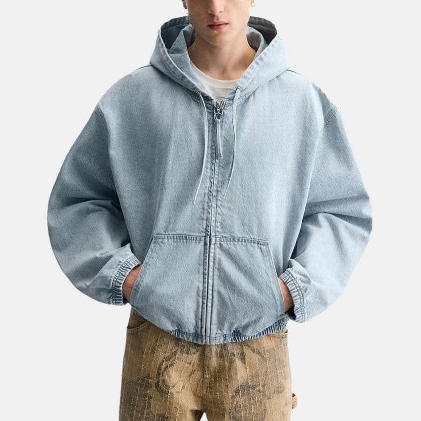 Джинсовая куртка ZARA Denim Hoodie Jacket Light Blue - изображение 2