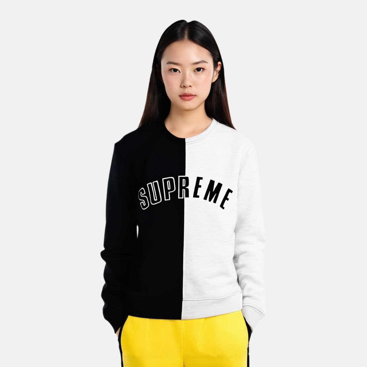 Кофта Supreme FW18 Split Crewneck Sweatshirt Black - изображение 2