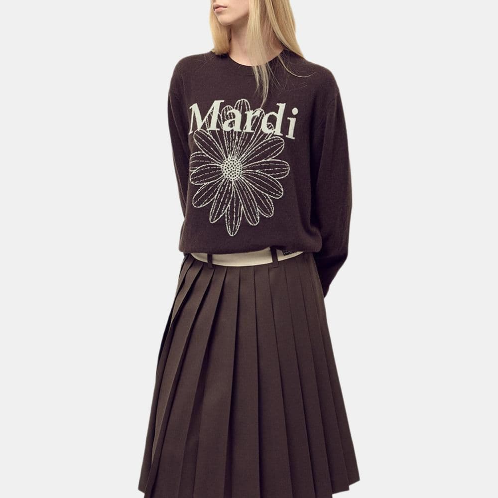 Кардиган MARDI MERCREDI Fw25 Плюшевый свитер с круглым вырезом узор "кольцо" цвет FLOWERMARDI_коричневый мятный женский - изображение 4