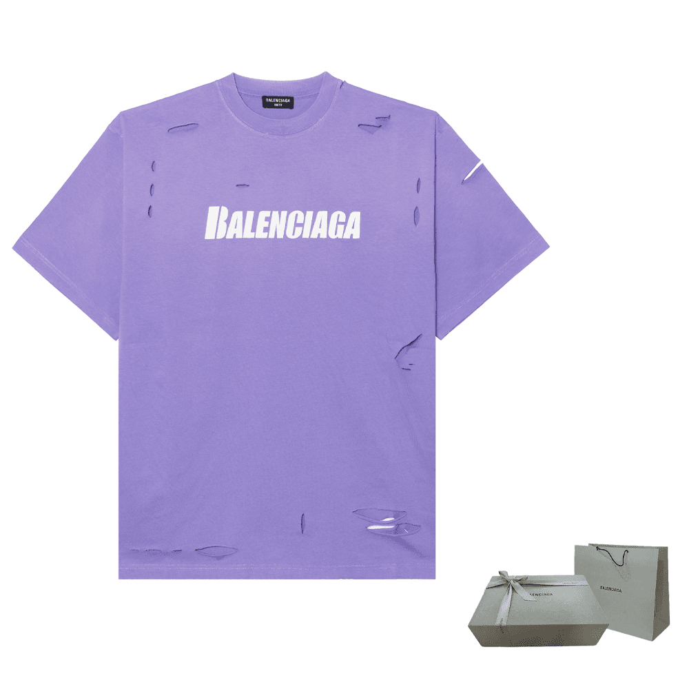 Футболка Balenciaga SS22 Caps Destroyed T-Shirt Purple - изображение 13