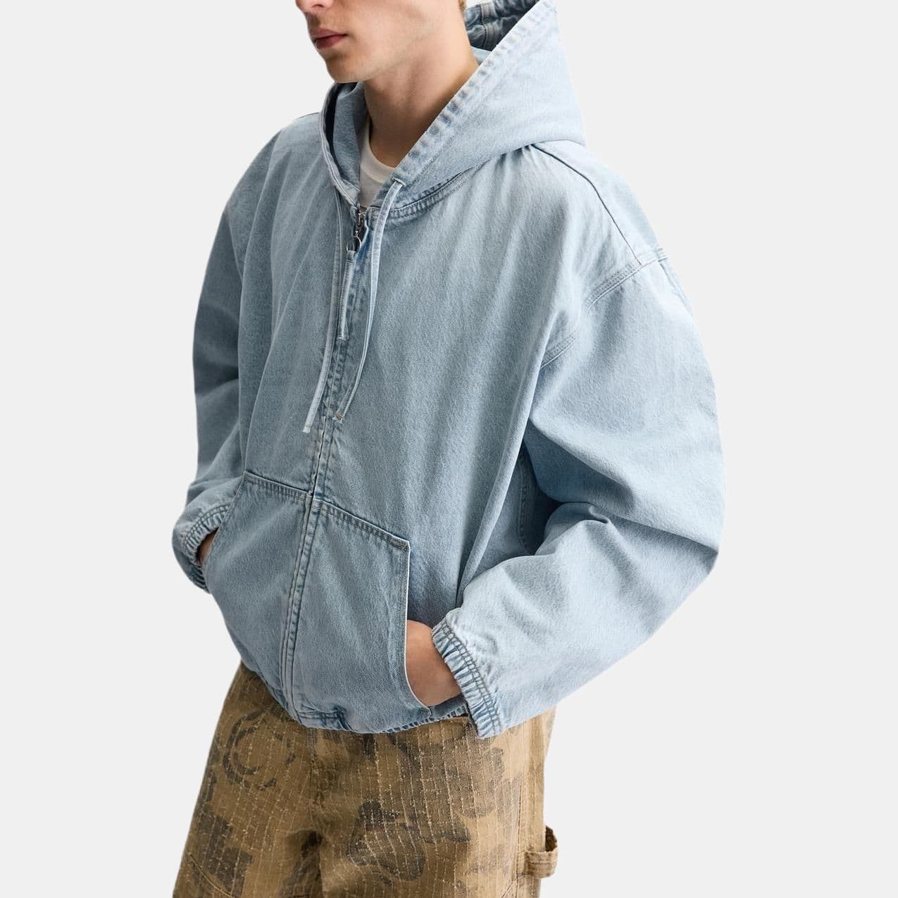 Джинсовая куртка ZARA Denim Hoodie Jacket Light Blue - изображение 6