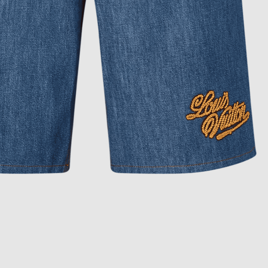 Джинсовые шорты Louis Vuitton FW24 Logo Embroidered Denim Shorts - изображение 6