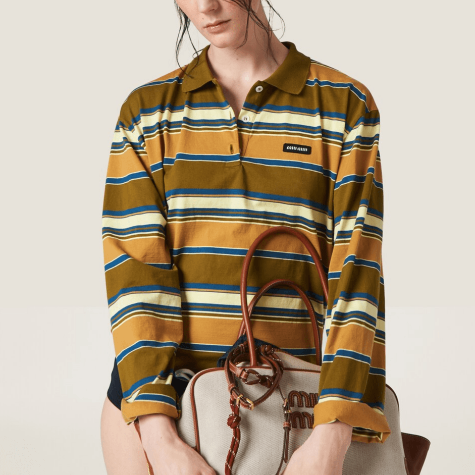 Miu Miu SS24 Striped Knit Polo Green - изображение 3