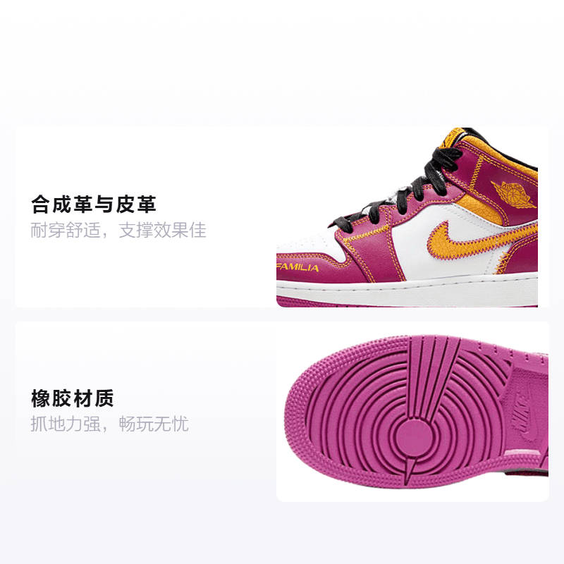 Кроссовки для баскетбола Jordan Air Jordan 1 Mid "Familia" GS - изображение 2