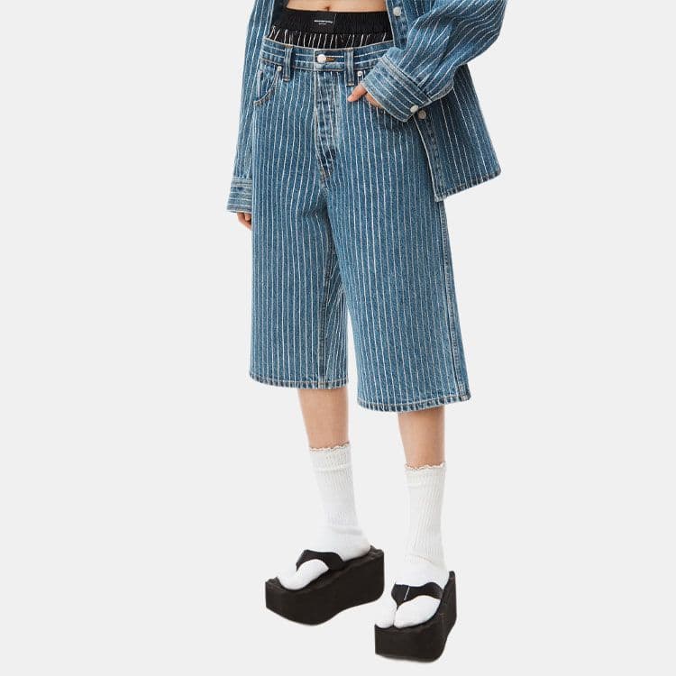 Джинсовые шорты Alexander Wang SS22 Crystal Stripe Denim Shorts - изображение 4