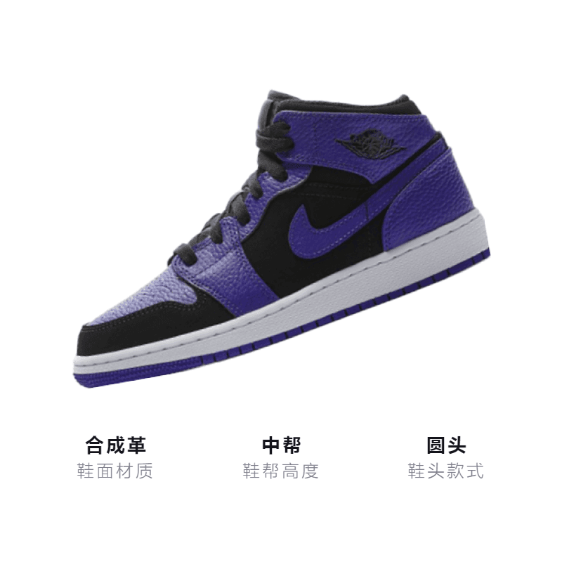 Кроссовки для баскетбола Jordan Air Jordan 1 Mid "Black Dark Concord" GS - изображение 3