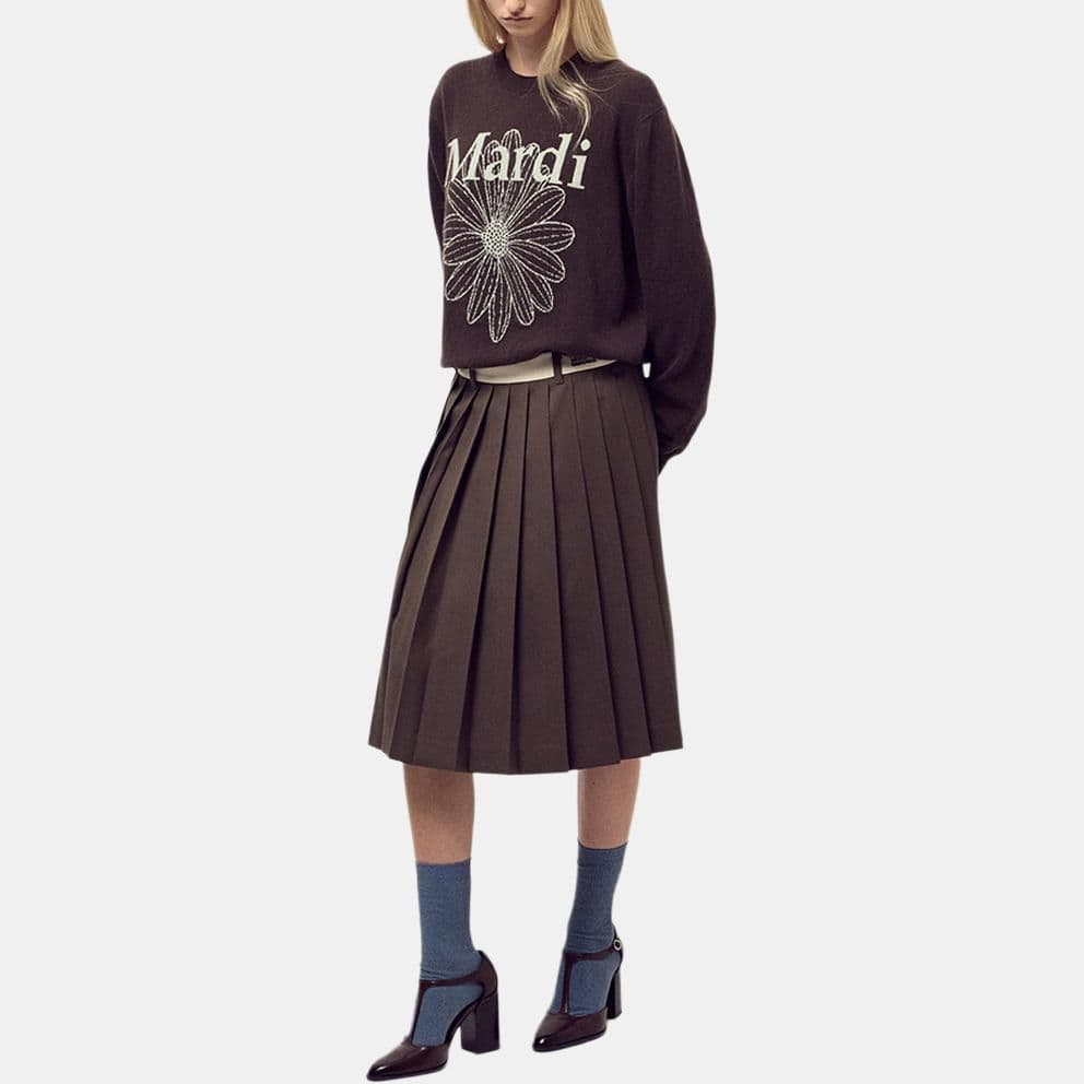 Кардиган MARDI MERCREDI Fw25 Плюшевый свитер с круглым вырезом узор "кольцо" цвет FLOWERMARDI_коричневый мятный женский - изображение 3