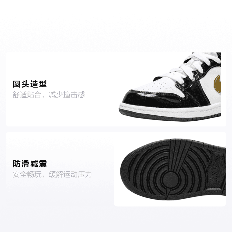 Кроссовки для баскетбола BP Air Jordan 1 Mid Patent Black White Gold - изображение 2