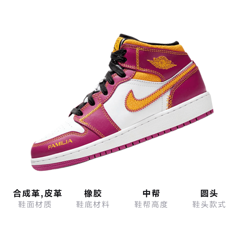 Кроссовки для баскетбола Jordan Air Jordan 1 Mid "Familia" GS - изображение 3