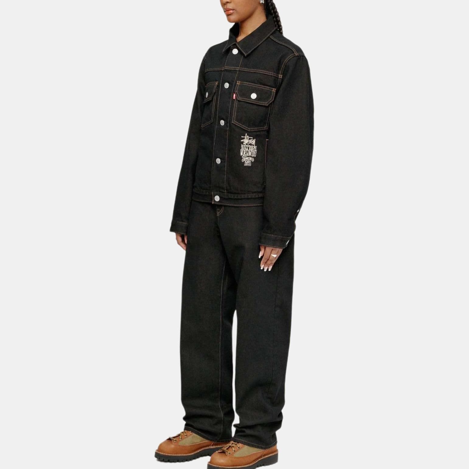 Джинсовая куртка Stussy x Levi's SS24 Logo Embroidered Trucker Jacket Black - изображение 7
