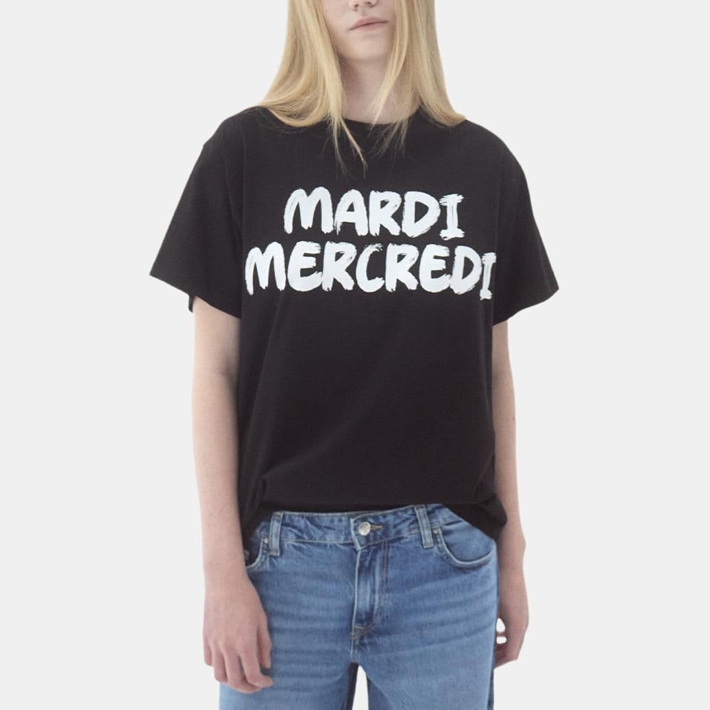 Футболка MARDI MERCREDI T-рубашка женская черная белая в корейском стиле - изображение 2