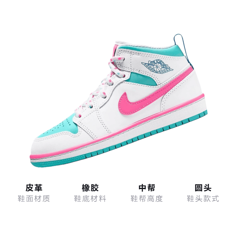 Кроссовки для баскетбола Jordan Air Jordan 1 Mid White Pink Green Soar - изображение 3
