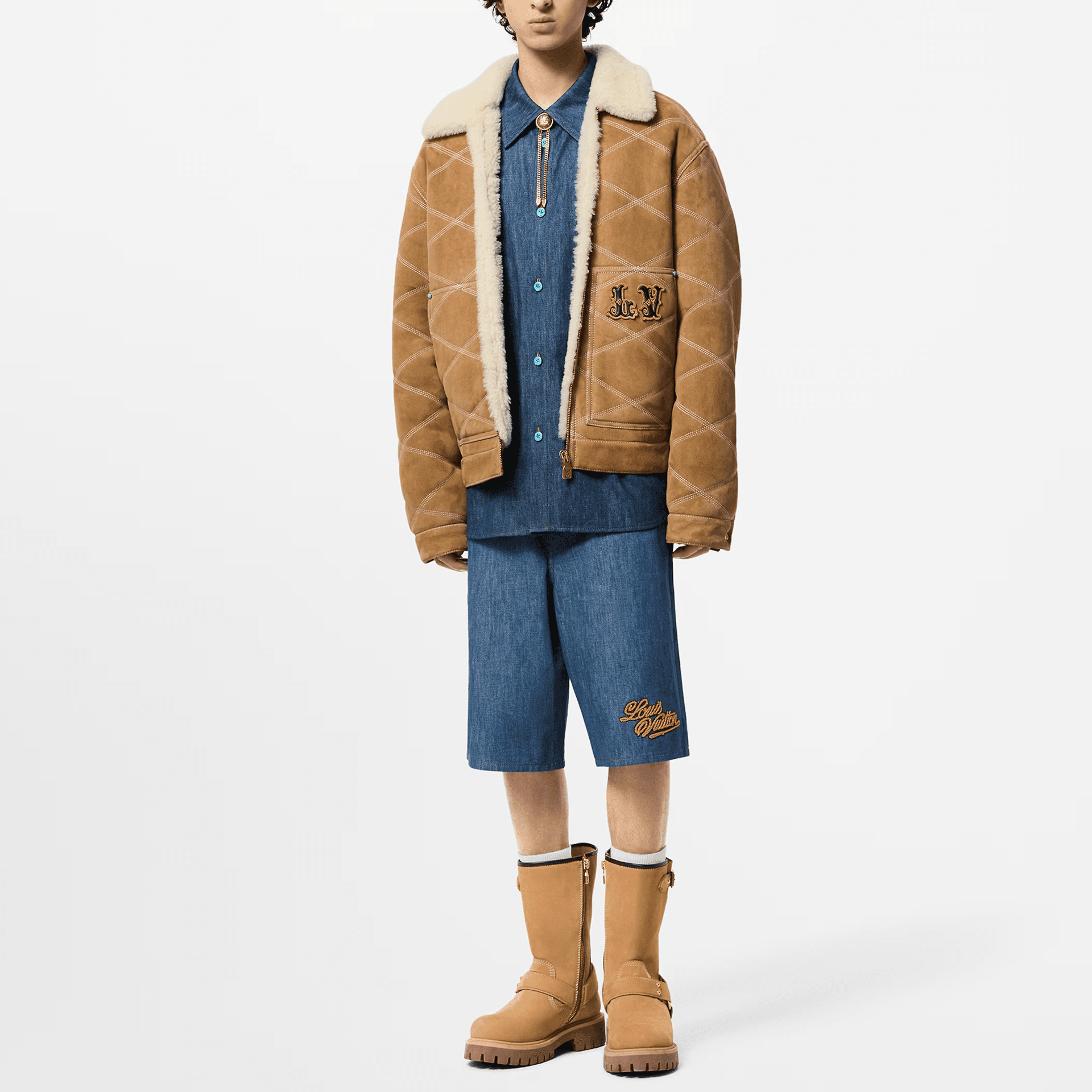 Джинсовые шорты Louis Vuitton FW24 Logo Embroidered Denim Shorts - изображение 2