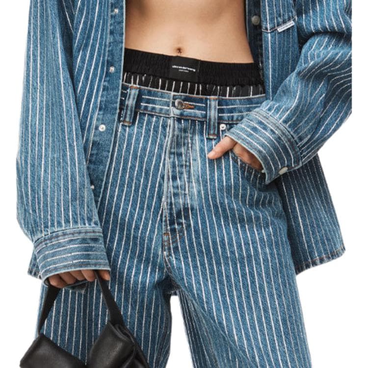 Джинсовые шорты Alexander Wang SS22 Crystal Stripe Denim Shorts - изображение 6