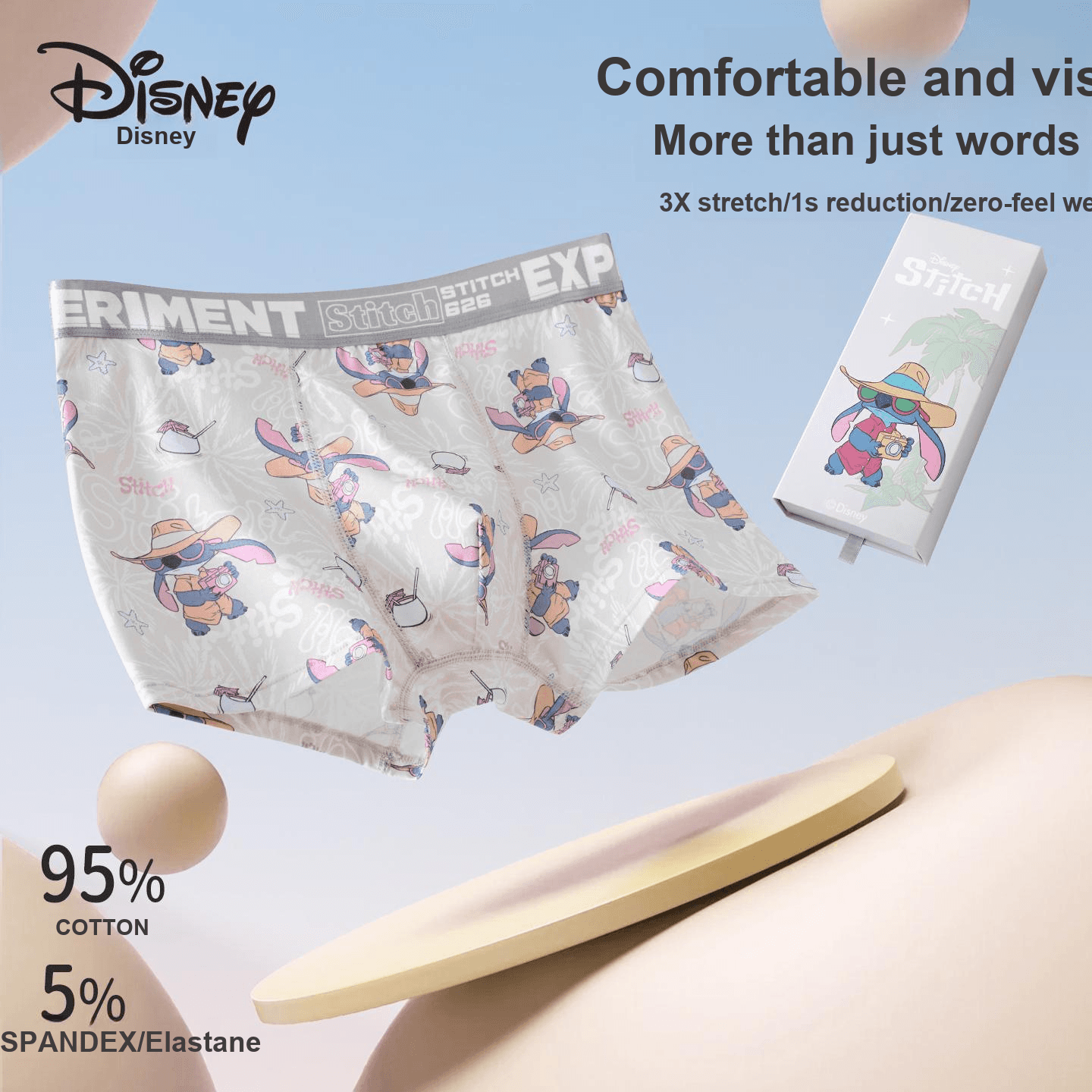 Трусы Disney Stitch Collection DSN043# Стич Настольный Сумка для покупок Подарочный набор 3 шт Мужские Боксеры - изображение 3