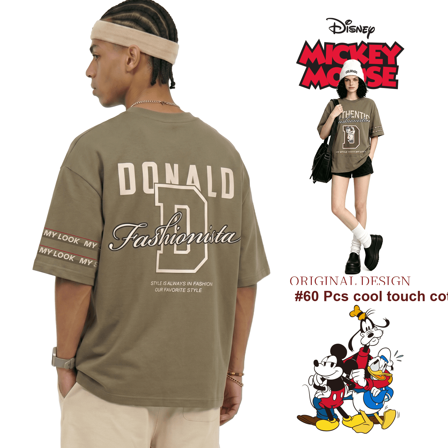 Футболка Disney Mickey SERIES Серый Коричневый [60 шт. Хлопок с охлаждающим эффектом] Подарочный набор коробка Унисекс T-рубашки - изображение 4