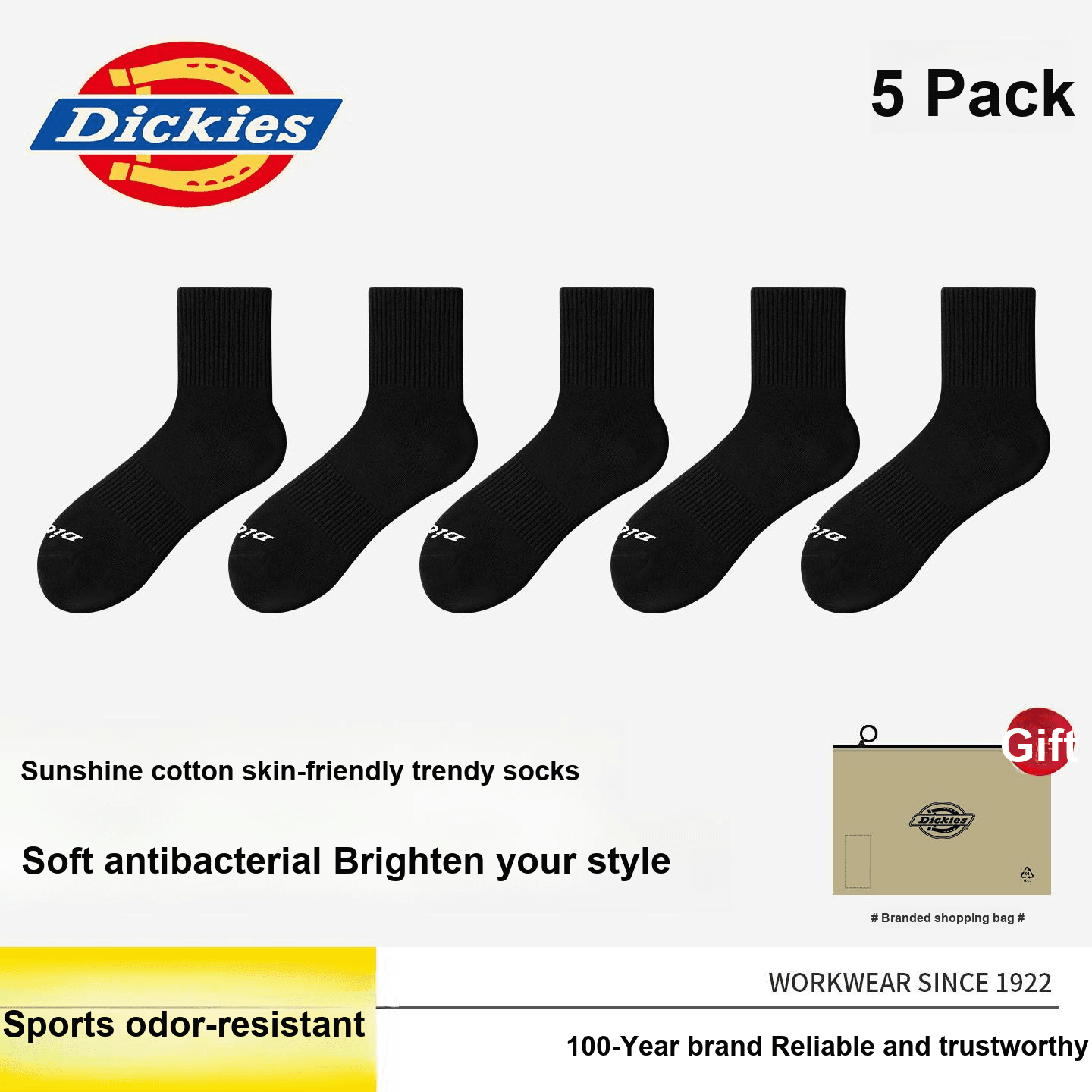 Носки Dickies Носки Crew Унисекс Сумка для покупок 5 пар - изображение 2