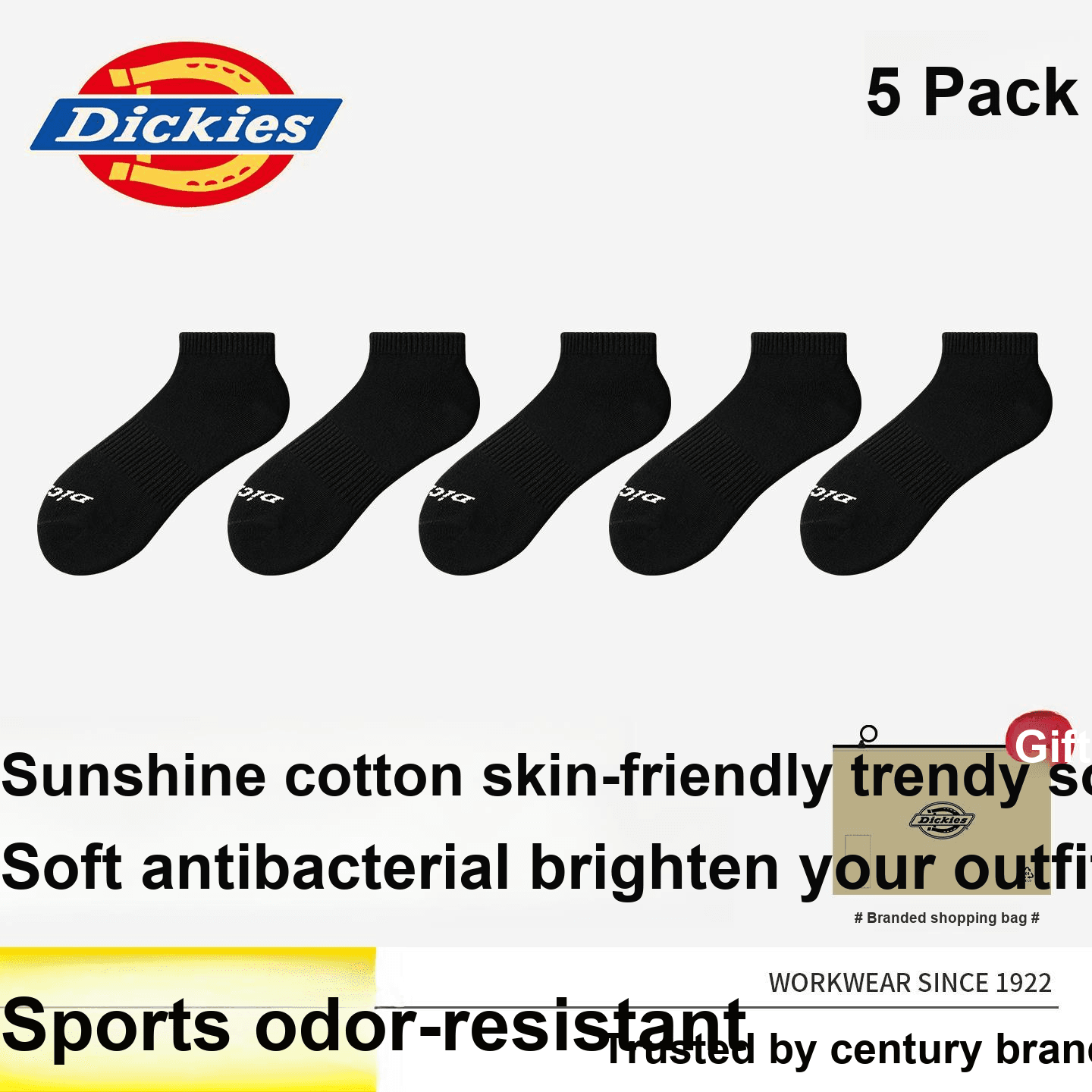 Низкие носки Dickies унисекс сумка для покупок упаковка из 5 пар - изображение 2