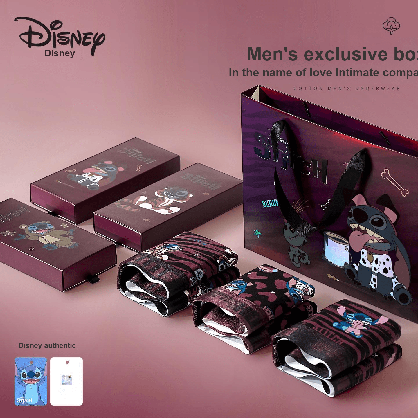 Трусы Disney Stitch Collection DSN044# Стич Красный Леопардовый С принтом Настольная Сумка для покупок Подарочный Набор 3 шт Мужские Боксеры - изображение 2
