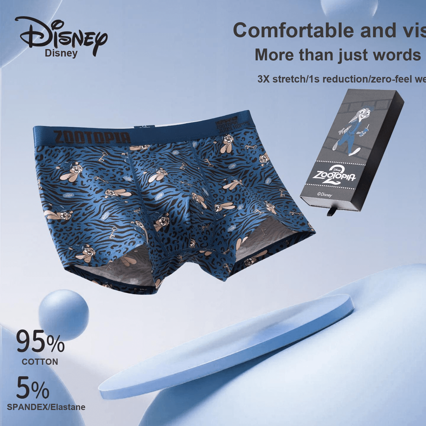 Трусы Disney Zootopia 2 Collection DSN039# Zootopia 2 Леопардовый принт Синий Настольный Сумка для покупок 3 шт Мужской Боксеры - изображение 5