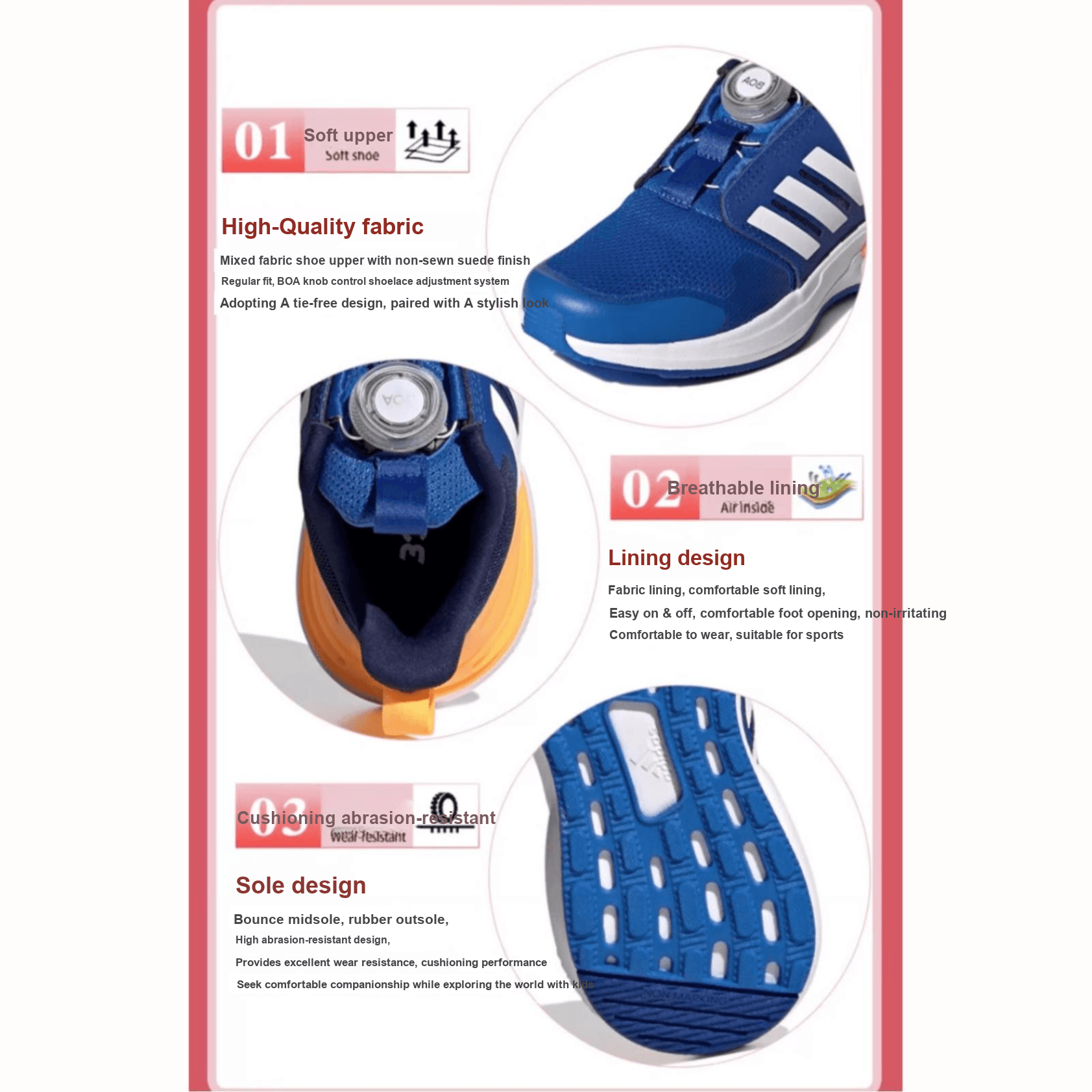 Кроссовки Adidas Rapidasport BOA Устойчивые к истиранию низкие детские беговые кроссовки Синие Белые для детей - изображение 2