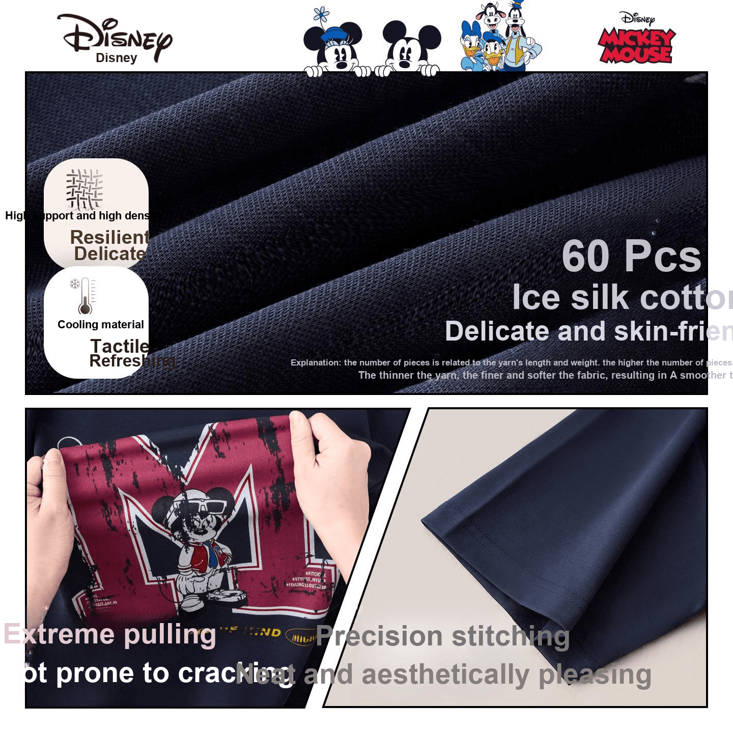 Футболка Disney Mickey SERIES Королевский синий [60 шт хлопок с охлаждающим эффектом] Подарочный набор коробка Унисекс T-рубашки - изображение 4