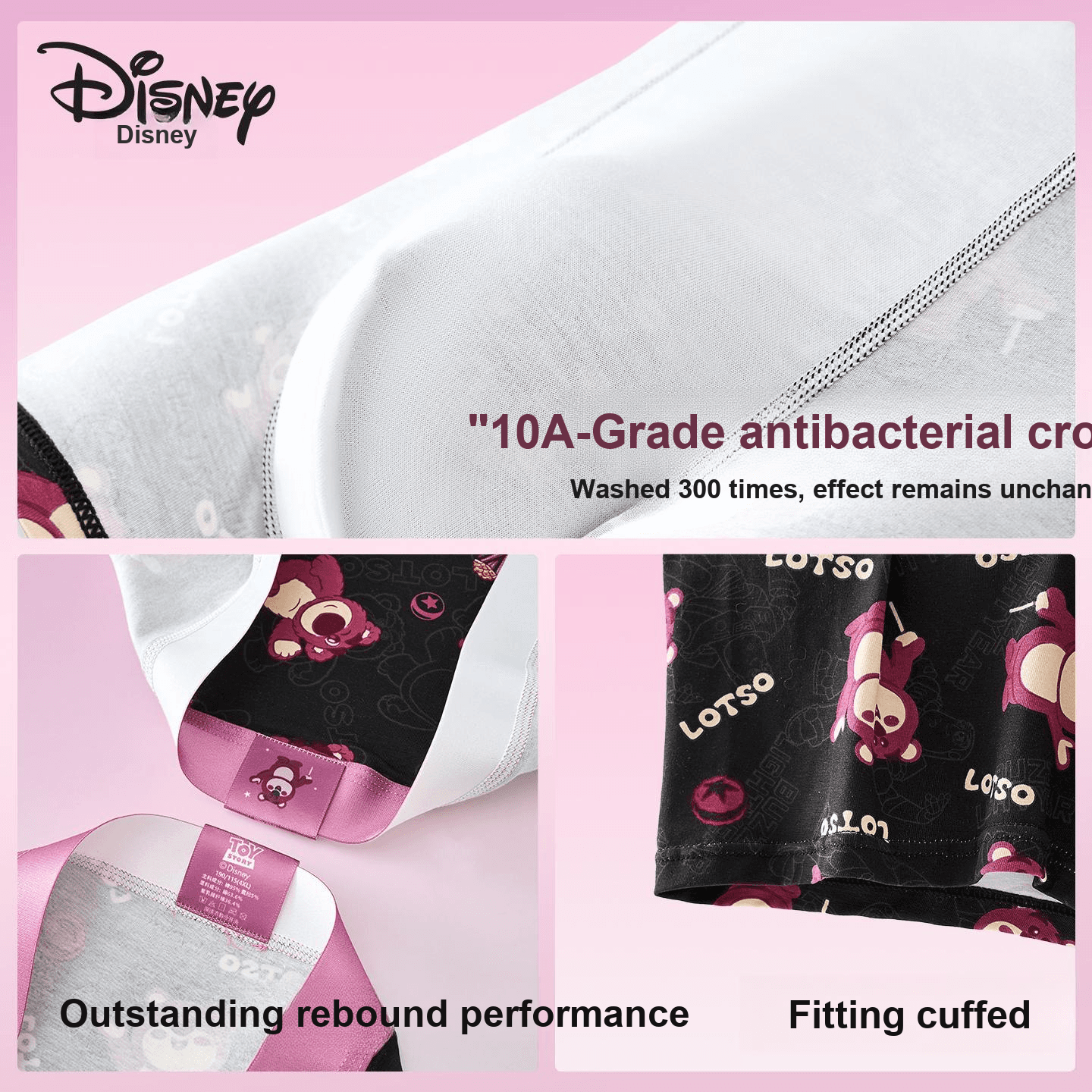 Трусы Disney Strawberry Bear Series DSN040# Лотсо Черный Розовый Настольный Сумка для покупок 3 шт Мужские Боксеры - изображение 6