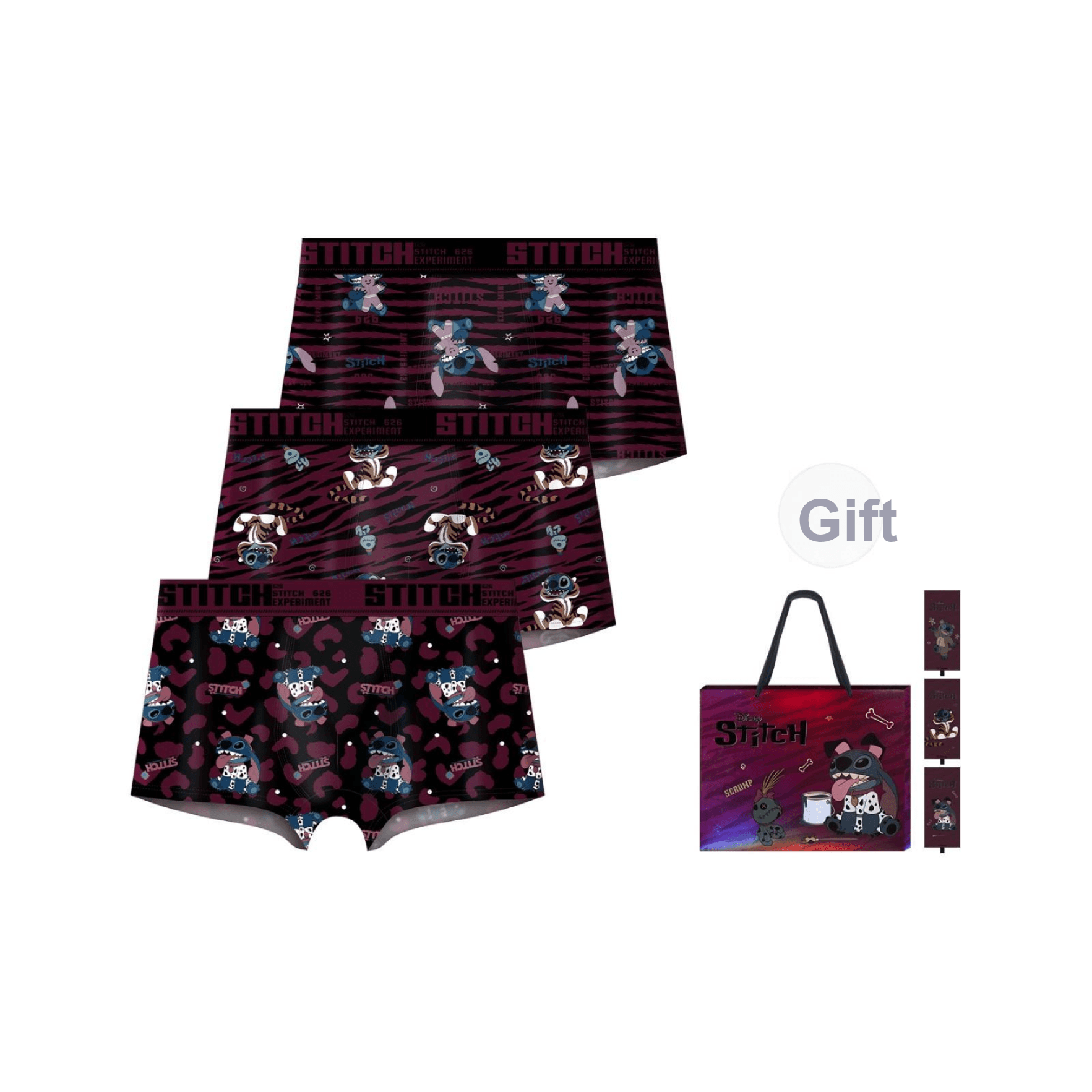 Трусы Disney Stitch Collection DSN044# Стич Красный Леопардовый С принтом Настольная Сумка для покупок Подарочный Набор 3 шт Мужские Боксеры - изображение 1