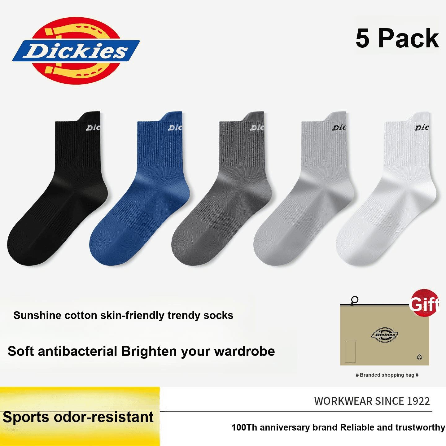 Носки Dickies Носки Crew Унисекс Сумка для покупок 5 пар - изображение 2