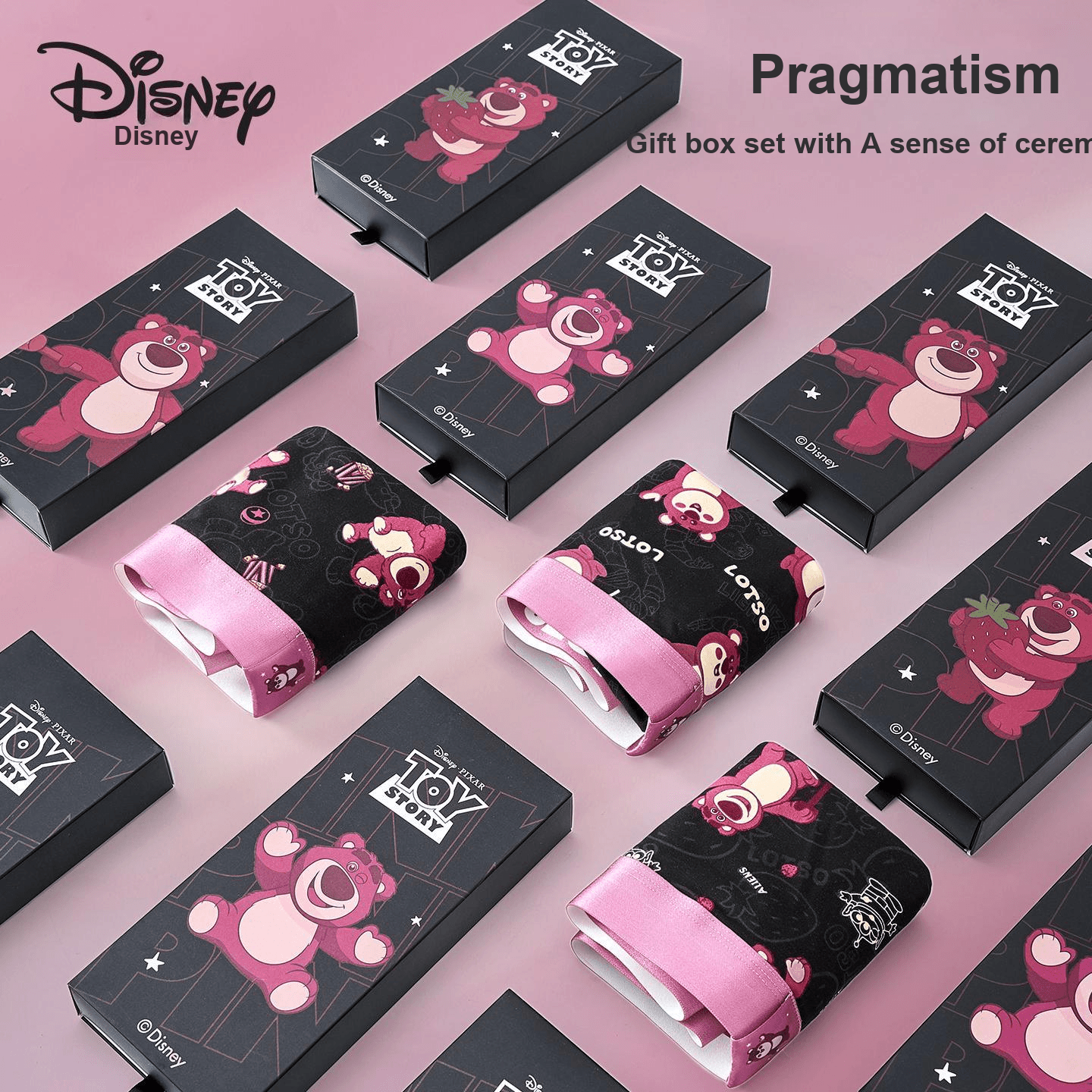 Трусы Disney Strawberry Bear Series DSN040# Лотсо Черный Розовый Настольный Сумка для покупок 3 шт Мужские Боксеры - изображение 3