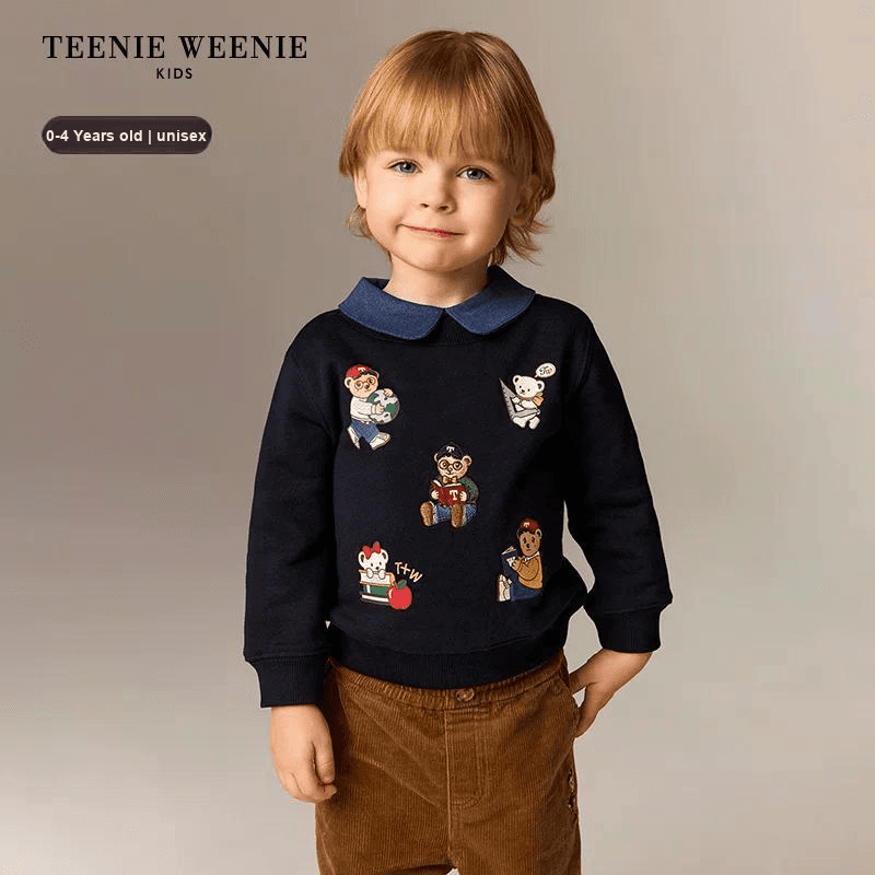 Teenie Weenie Men Толстовка с флисовой подкладкой двухкомпонентный милый медведь повседневный детский - изображение 2