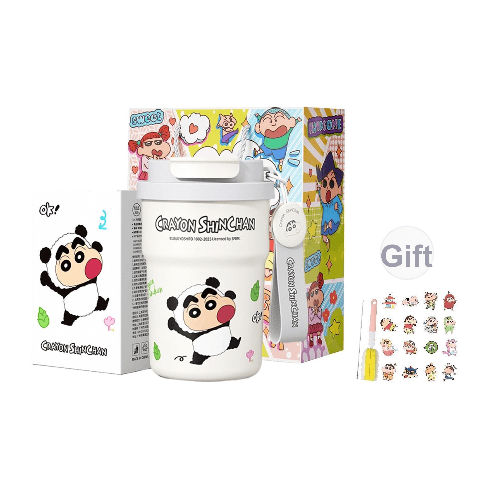 Crayon Shinchan Кофейный термос чашка маленькая для воды хорошие выглядящие соломинки 316 нержавеющая сталь 2025 новинка чашка 380 мл - изображение 1