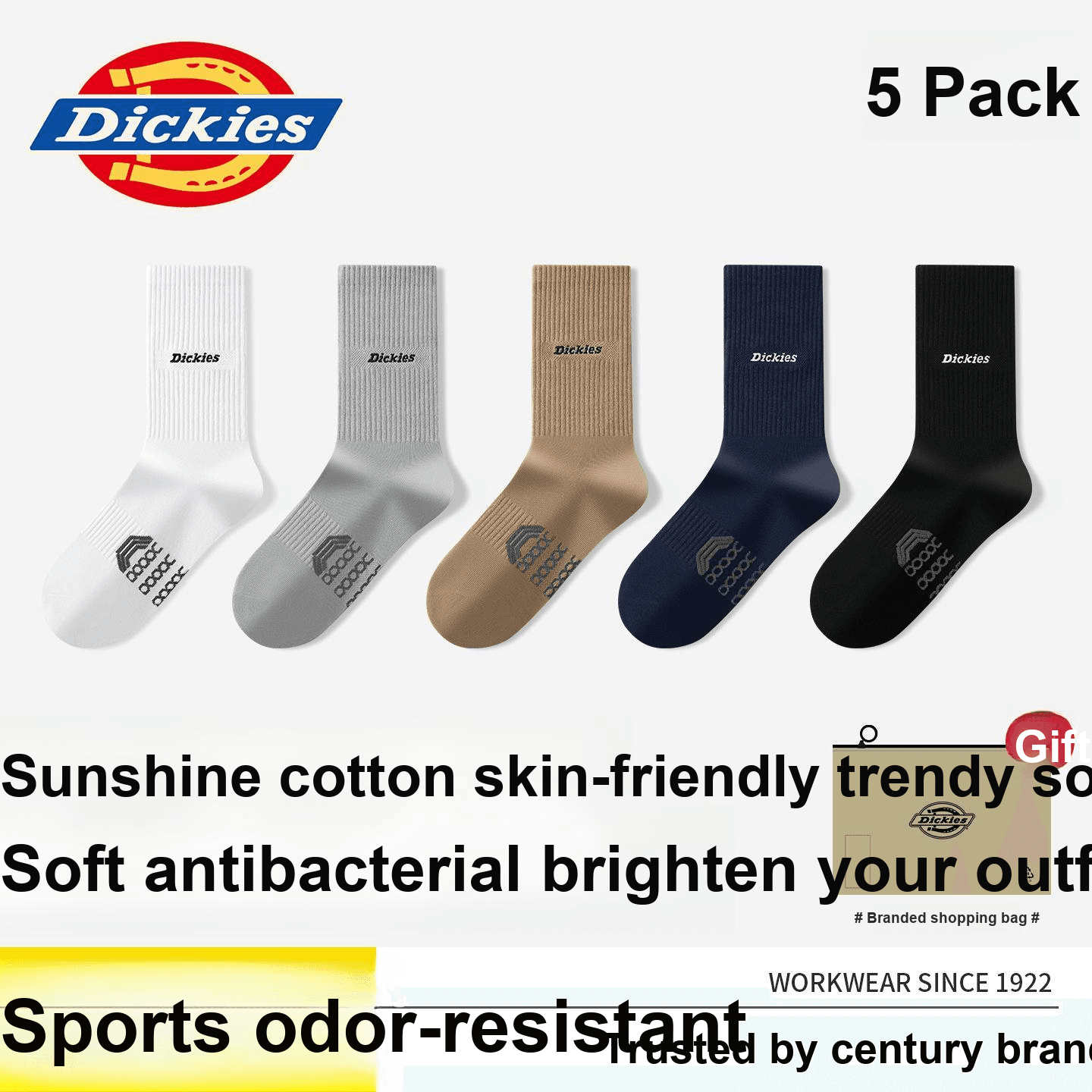 Носки Dickies Носки Crew Унисекс Сумка для покупок 5 пар - изображение 2