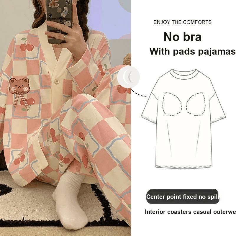 Пижама VINEY Pink Plaid Women's Pajama Sets - изображение 4