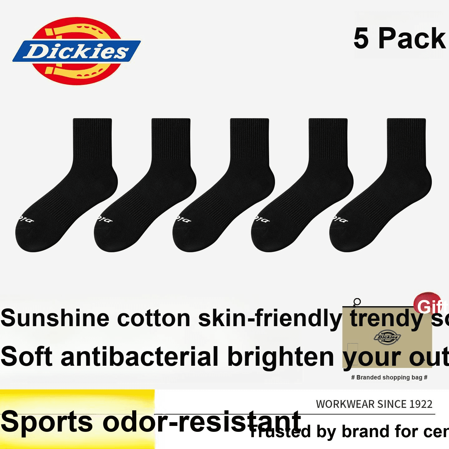 Носки Dickies Носки до колена Унисекс Сумка для покупок 5 пар - изображение 2